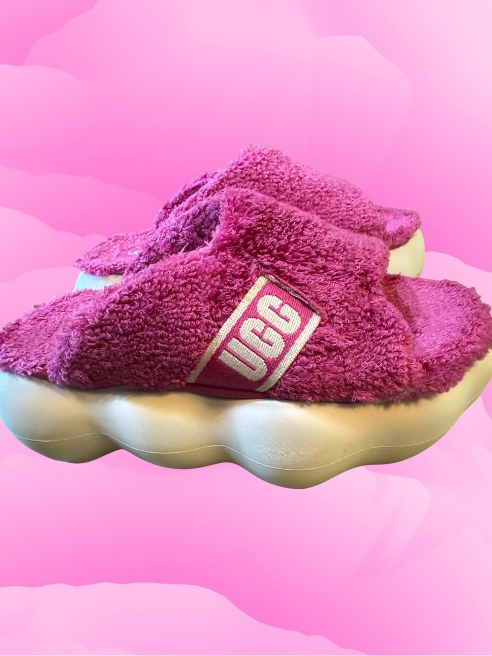 UGG Sugarcloud Slide In Dragon Fruit Pink Terry With 3" Platform 🌺 Sandals Sz 8 - Picture 8 of 16